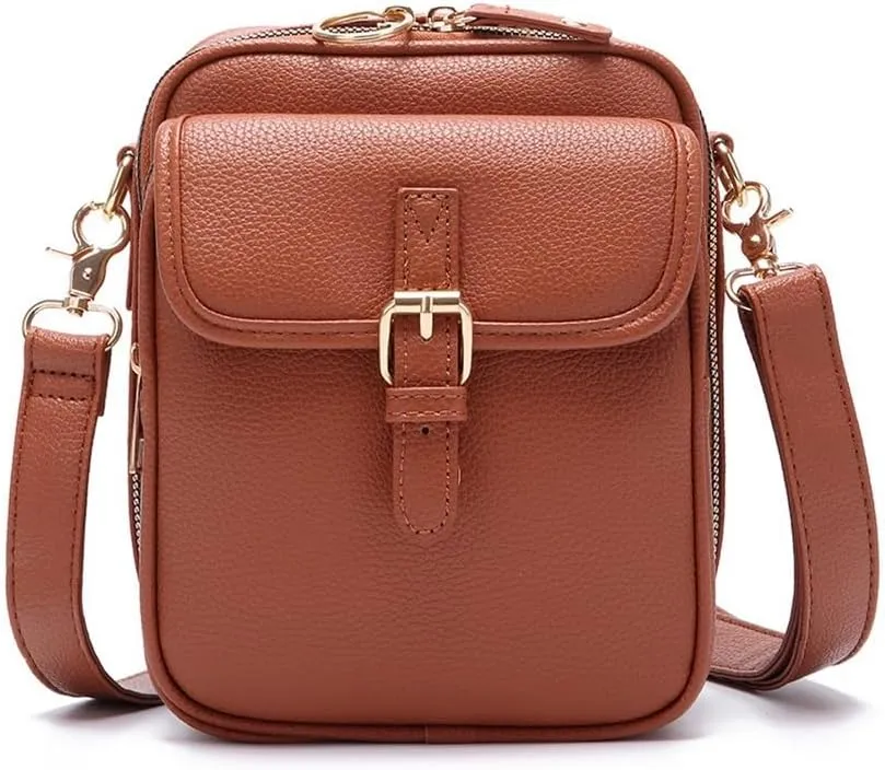 Urvashii Crossbody Leather Bag, Retro Double-Layer Large Capacity Mini Crossbody Bags