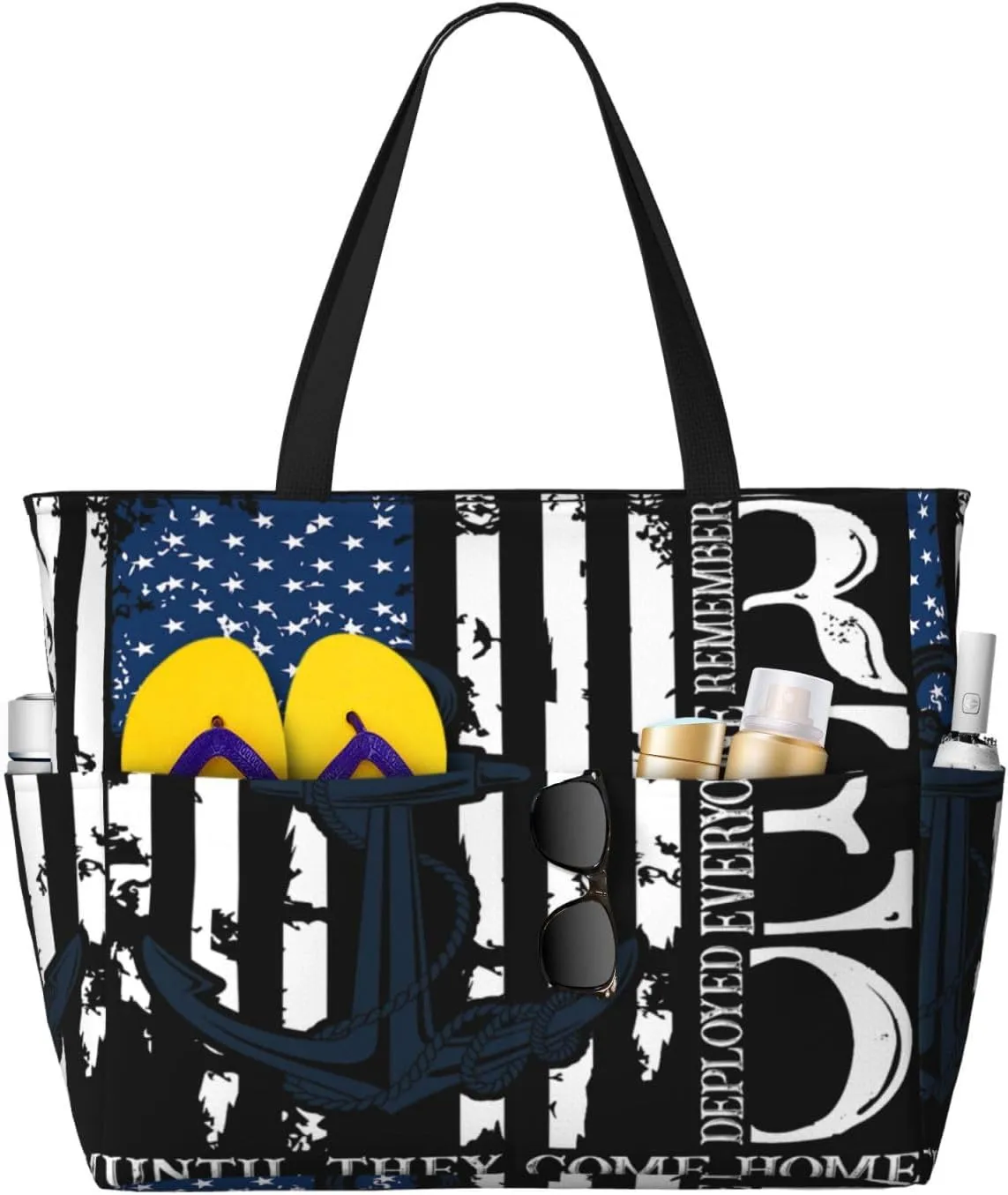 Us Flag Anchor Military Tribute Women Large Beach Bag Travel Weekender Foldable Tote Bag for Pool Beach Vacation Gym