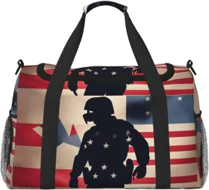 US Military Soldiers Patriotic Memorial Day print Carry on Bag Underseat forTraveling Personal Item Bag Travel Duffel Bag Gym Bag for Women Men