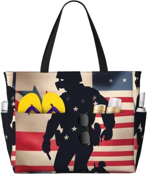 US Military Soldiers Patriotic Memorial Day Print Generic Large Capacity Beach Travel Bag - Swim Backpack/Family- Pool Accessories