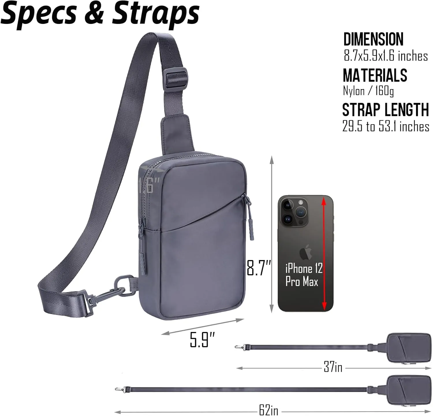 USHAKE Small Sling Bag for Women and Men, Water Resistant Crossbody Chest Bag Small Travel Bag for Casual, Travelling, Sport