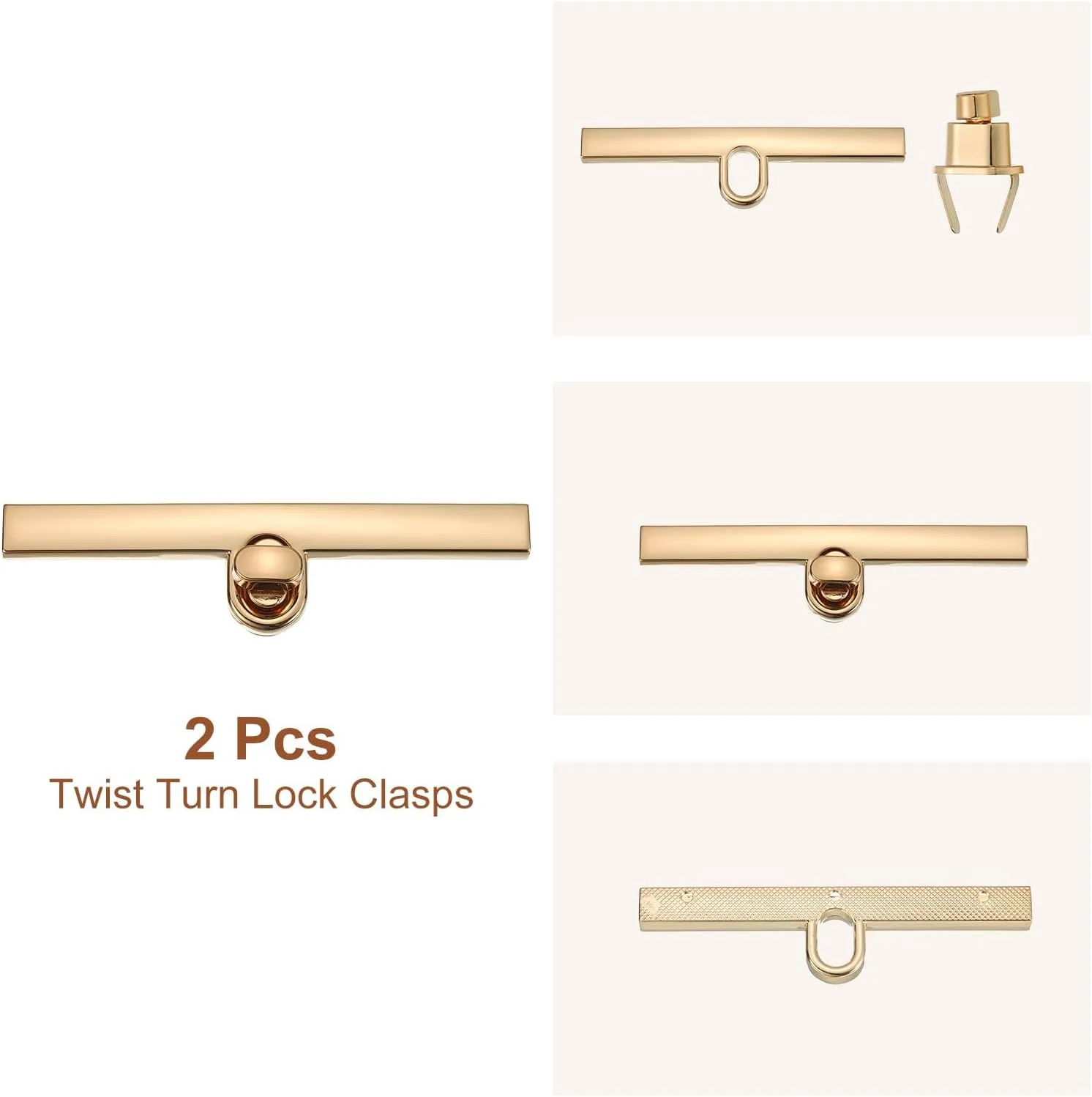 uxcell 2Pcs Twist Turn Lock Clasp, 3.74" x 0.39" Closures Lock Fasteners for Purse Aluminum Alloy Strip Bag Closure Clip Hardware Accessories for DIY Handbag Craft, Light Gold