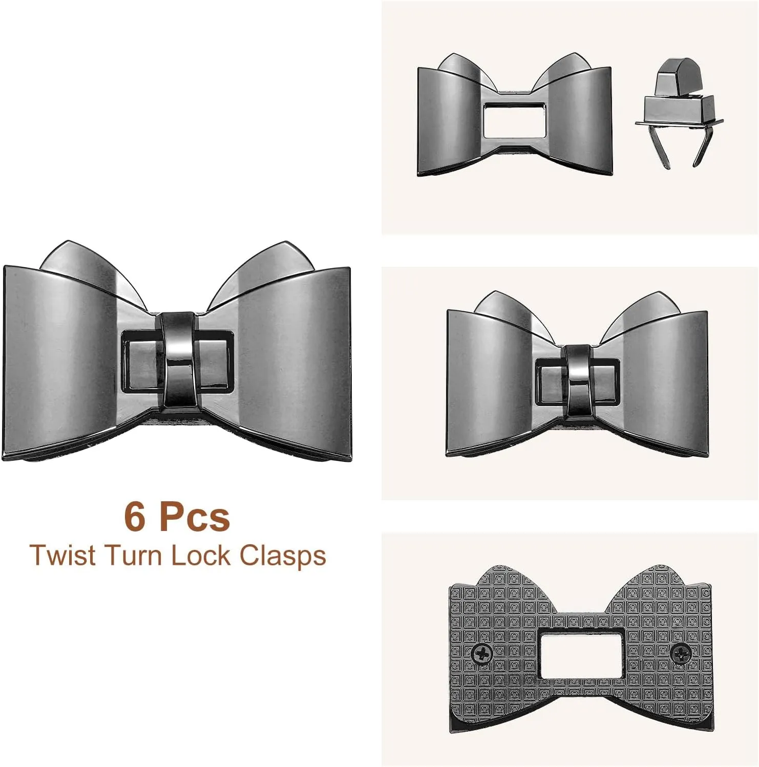 uxcell 6Pcs Twist Turn Lock Clasp, 2.36" x 1.5" Closures Lock Fasteners for Purse Aluminum Alloy Bowknot Bag Closure Clip Hardware Accessories for DIY Handbag Craft, Black