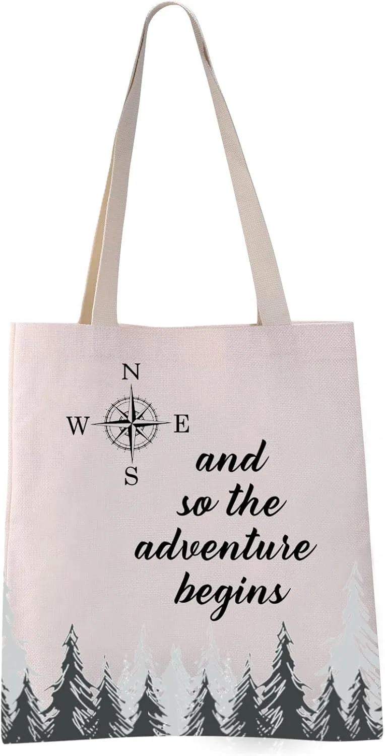 VAMSII and so the Adventure Begins Tote Bag Adventure Lover Gifts Wanderlust Gifts Adventure Travel Bag New Beginning Gifts