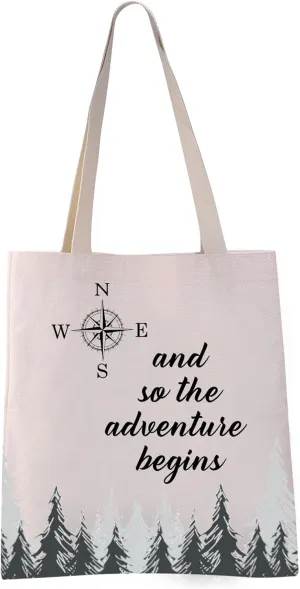 VAMSII and so the Adventure Begins Tote Bag Adventure Lover Gifts Wanderlust Gifts Adventure Travel Bag New Beginning Gifts