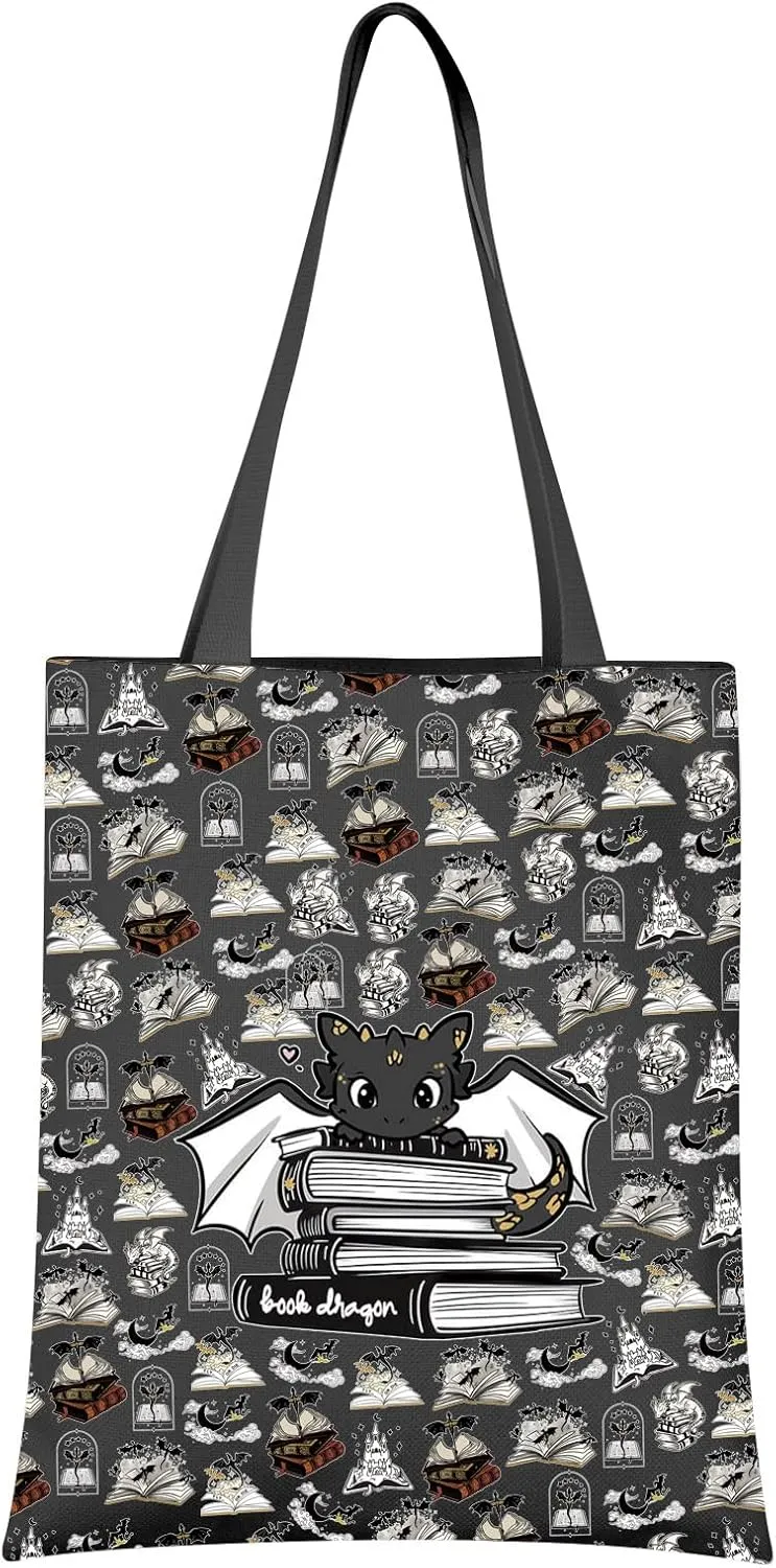VAMSII Book Dragon Tote Bag Bookworm Gift Fantasy Bookish Empyrean Series Gifts For Readers