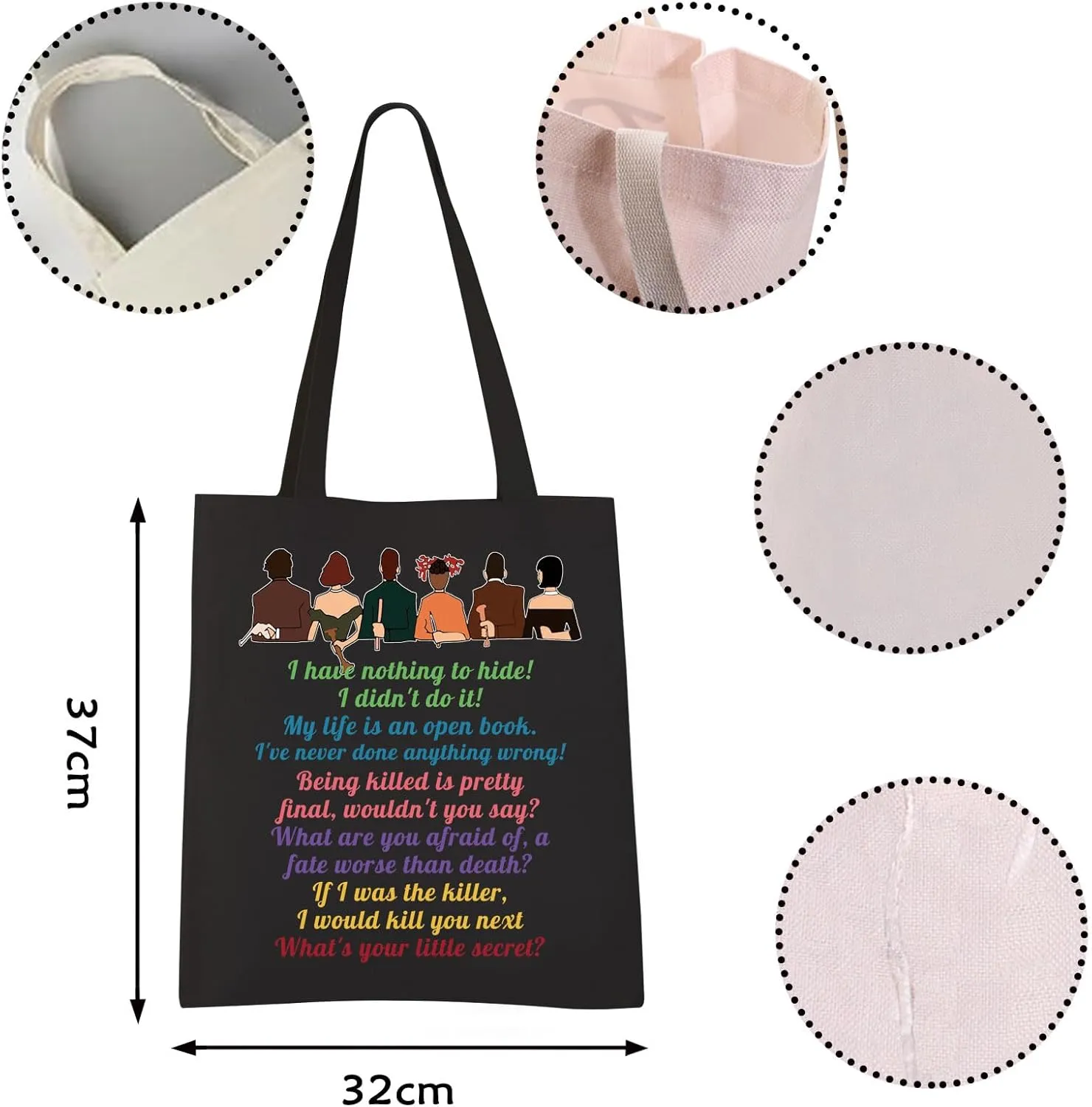 VAMSII Clue the Movie Tote bag Murder Mystery Shoulder Bag Mrs. White Quote Grocery Shopping Bag