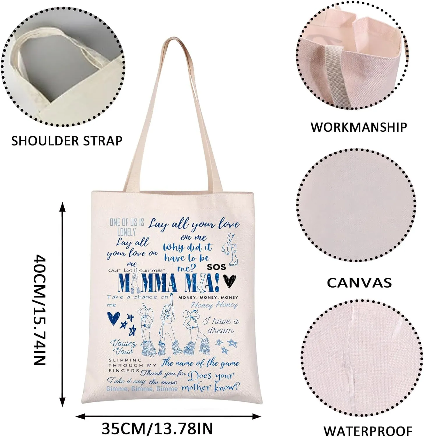 VAMSII Mama Mia Musical Tote Bag G Weekend Bag Does Your Mother Know Musical Lover Disco Bachelorette Bag
