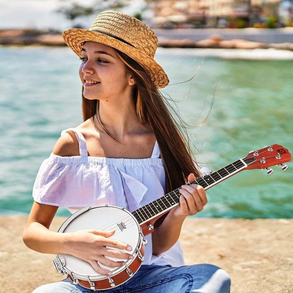 Vangoa 5 String Banjo 26 Inch, MINI Travel Banjo Beginner Kit with Remo Head, Open Back & Closed Solid Back with beginner Kit, Comfortable Carrying Bag