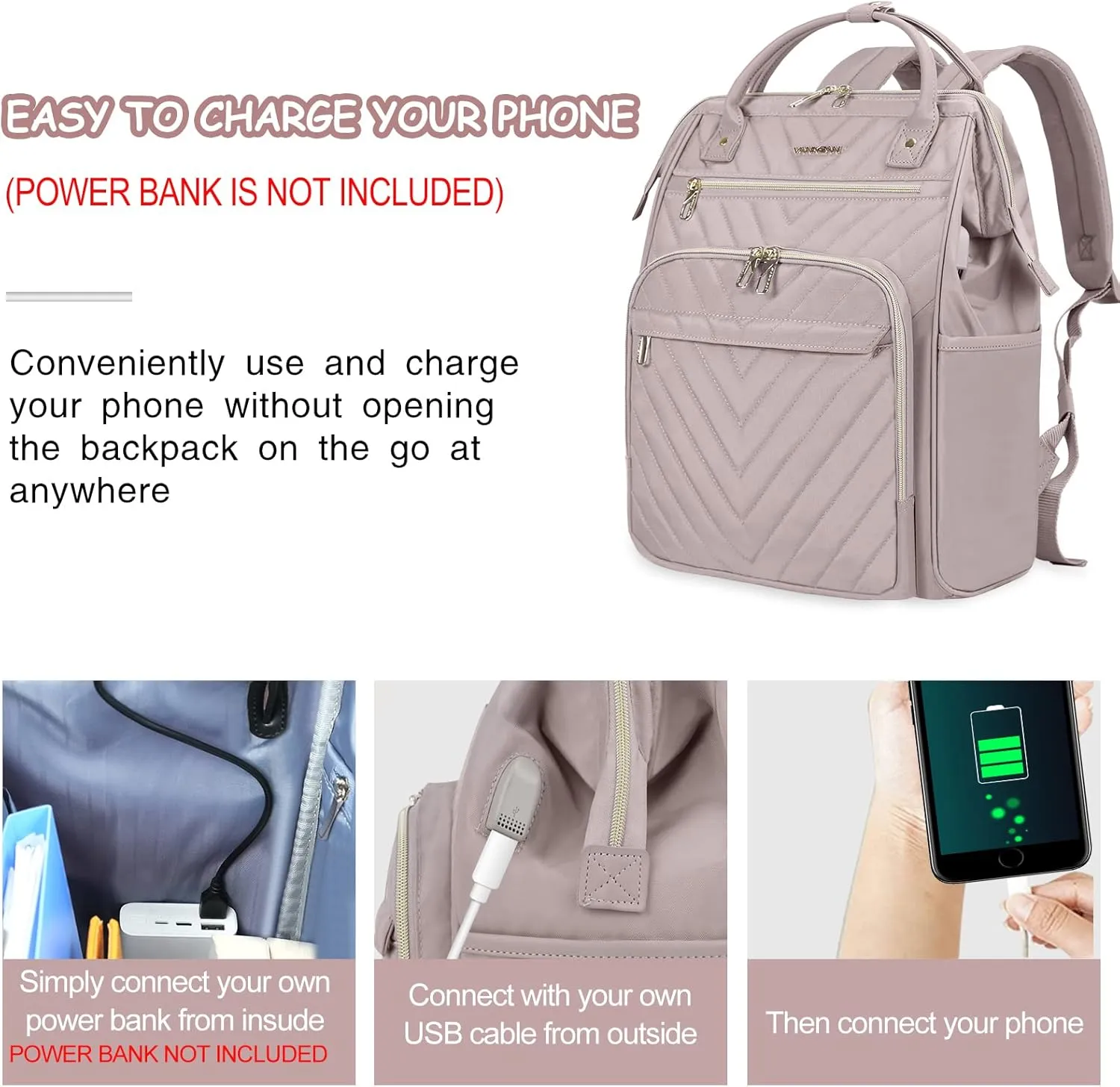 VANKEAN 17 Inch Laptop Backpack for Women Men Fashion Computer Work Bag, Large Capacity Waterproof Backpack with USB Port & RFID Pockets, College Daypack Business Travel Backpack, Light Dusty Pink