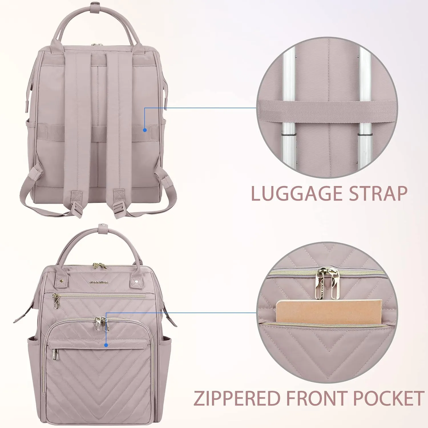 VANKEAN 17 Inch Laptop Backpack for Women Men Fashion Computer Work Bag, Large Capacity Waterproof Backpack with USB Port & RFID Pockets, College Daypack Business Travel Backpack, Light Dusty Pink