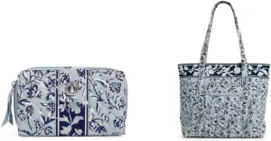 Vera Bradley Turnlock Wallet with RFID Protection, Perennials Gray-Recycled Cotton Vera Tote Bag, Perennials Gray-Recycled Cotton