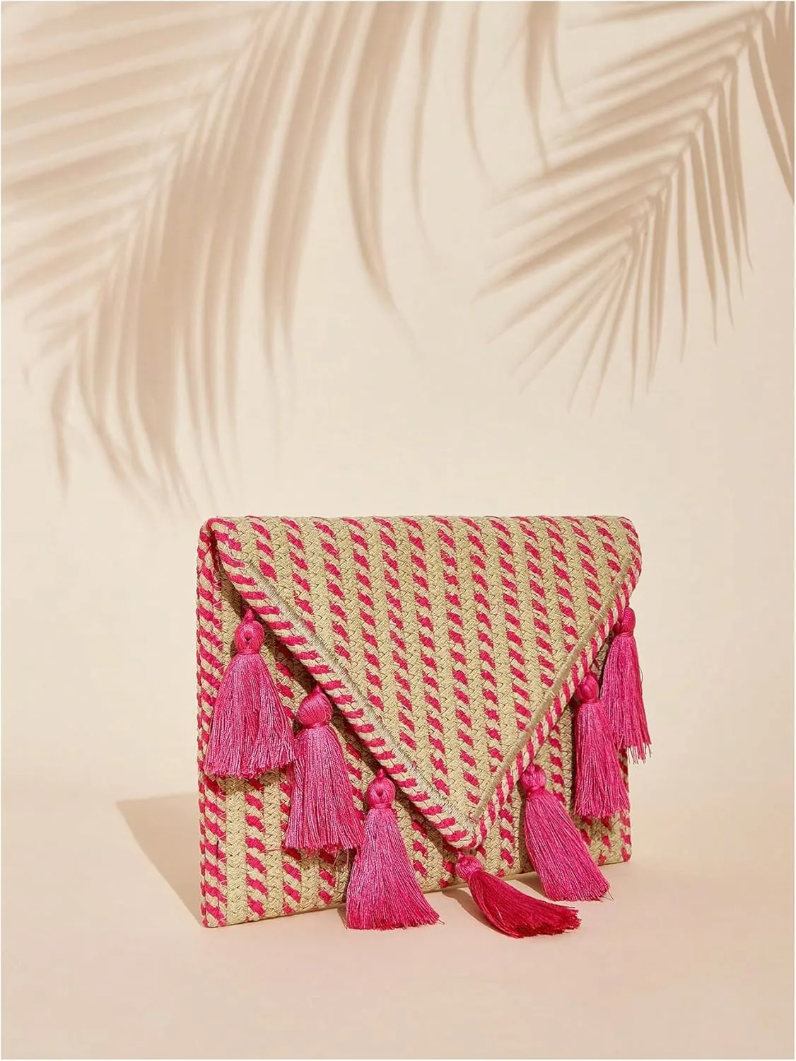 Verdusa Women's Striped Fringe Straw Clutch Handbags Envelope Handbags Purse