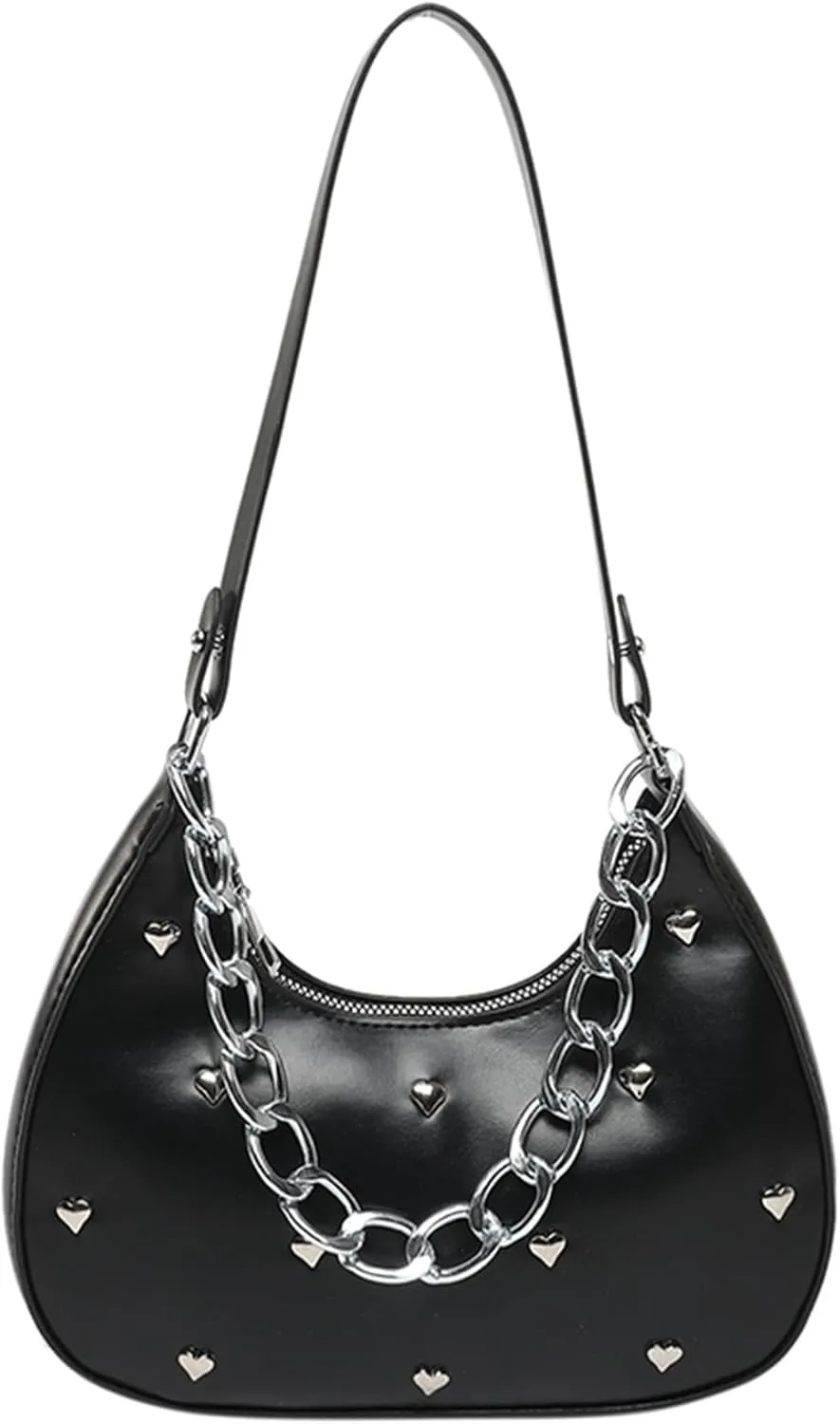 Verdusa Women's Studded Metal Chain Shoulder Bags Punk Top Handle Crescent Underarm Bag