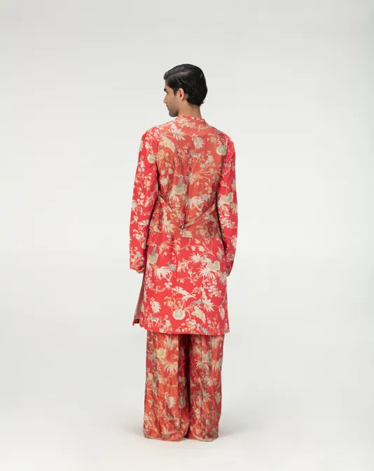 Vest Coat Silk Brocade Red