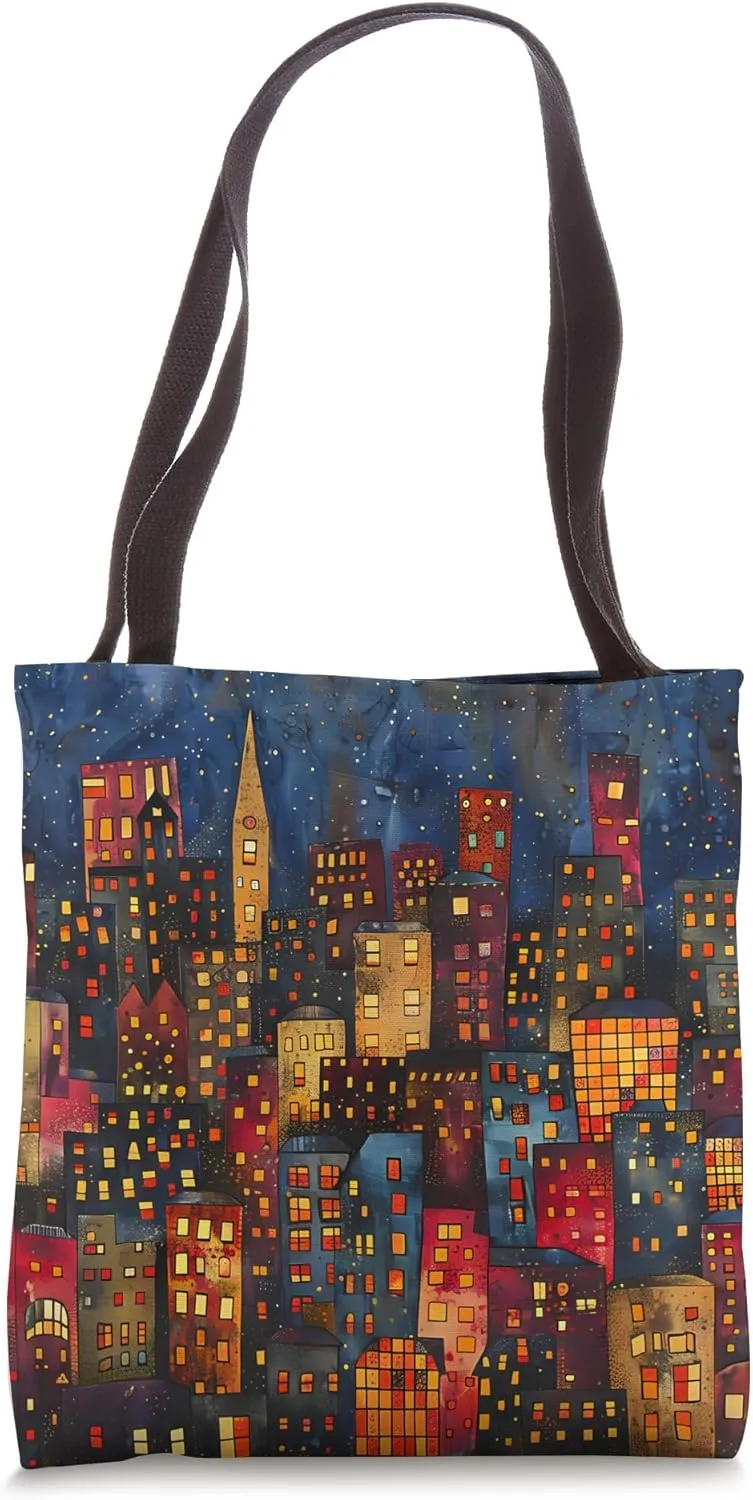 Vibrant Urban Landscape Print - Illuminated City Night Tote Bag