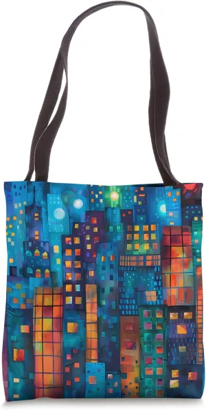 Vibrant Urban Landscape Print - Illuminated City Night Tote Bag