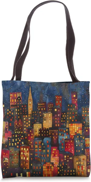 Vibrant Urban Landscape Print - Illuminated City Night Tote Bag