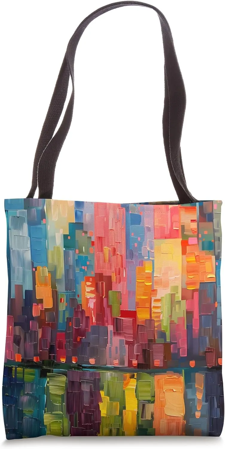 Vibrant Urban Landscape Print - Illuminated City Night Tote Bag