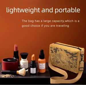 Vintage Fiber Paper Cosmetic Bag,Trendy Soft Lightweight Medium Zipper Oriental Crossbody Bag,Adjustable Strap Lady Gift