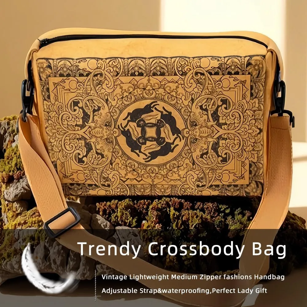 Vintage Fiber Paper Cosmetic Bag,Trendy Soft Lightweight Medium Zipper Oriental Crossbody Bag,Adjustable Strap Lady Gift