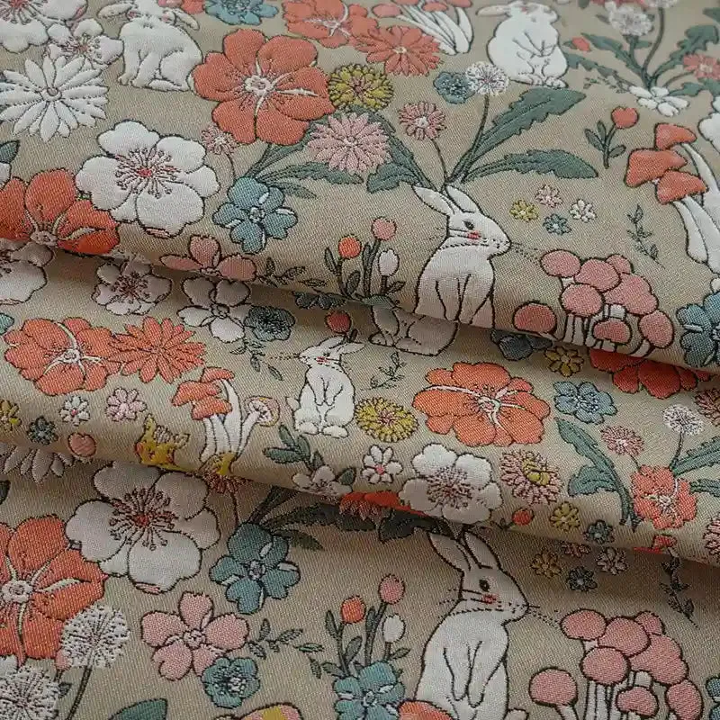 Vintage Mushroom Brocade Fabric By The Yard|Rabbit Pattern Morden Upholstery Fabric