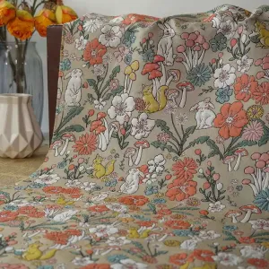 Vintage Mushroom Brocade Fabric By The Yard|Rabbit Pattern Morden Upholstery Fabric