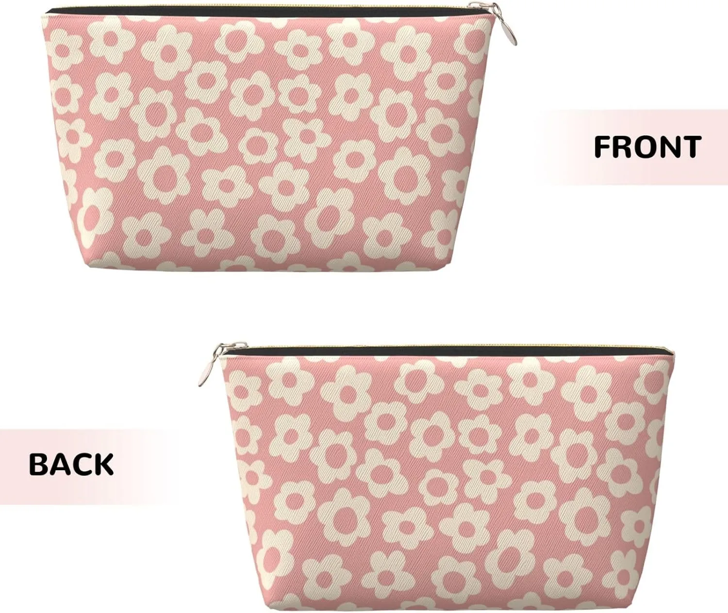 Vintage Pink Flower Small Makeup Bag for Women - Leather Travel Cosmetic Bag Make Up Pouch Mini Travel Zipper Pouch - Makeup Organizer Bag