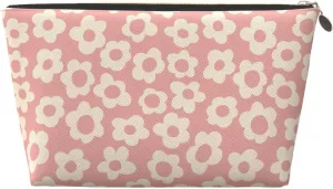 Vintage Pink Flower Small Makeup Bag for Women - Leather Travel Cosmetic Bag Make Up Pouch Mini Travel Zipper Pouch - Makeup Organizer Bag