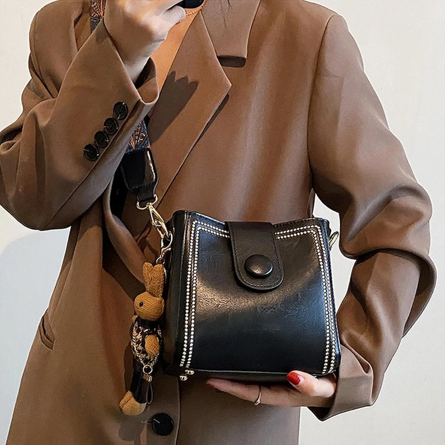 Vintage Retro Small Water Bucket Bag, Vintage Fashion Bag With Adjustable Wider Shoulder Strap (Green)