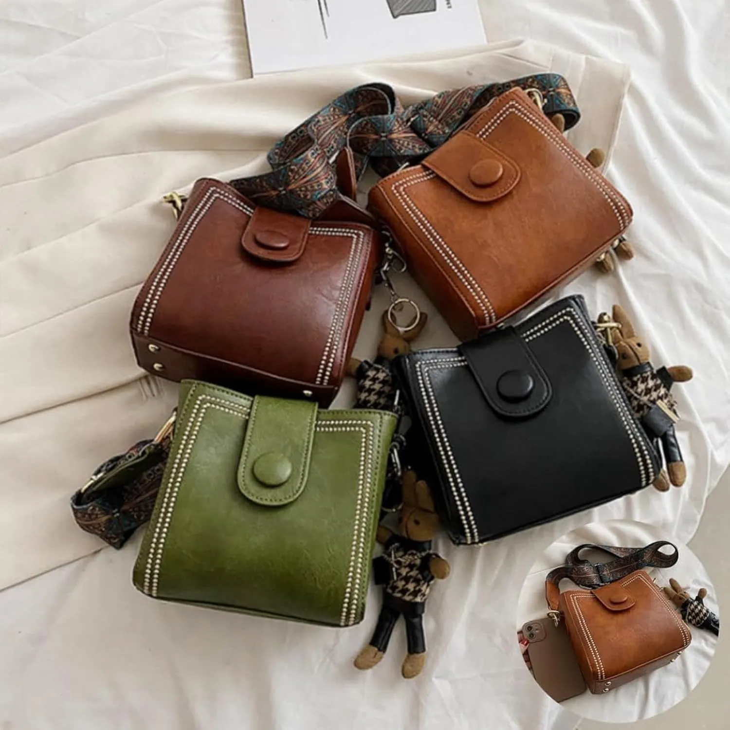 Vintage Retro Small Water Bucket Bag, Vintage Fashion Bag With Adjustable Wider Shoulder Strap (Green)
