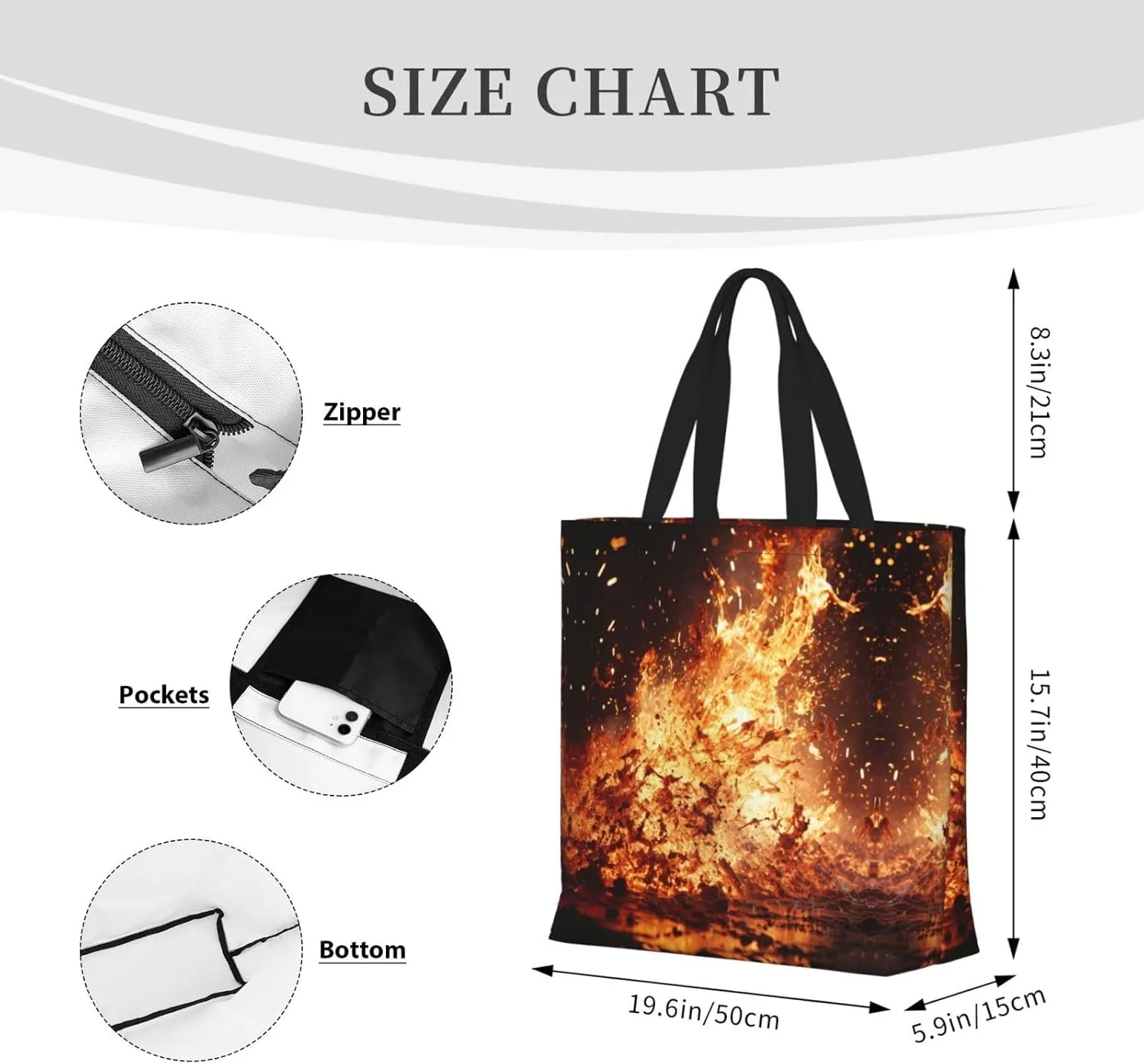 Volcano 3 Print Tote Bag Shoulde Bag Handbag Grocery Bags Reusable For Office Shopping Travel Casual Work Holiday