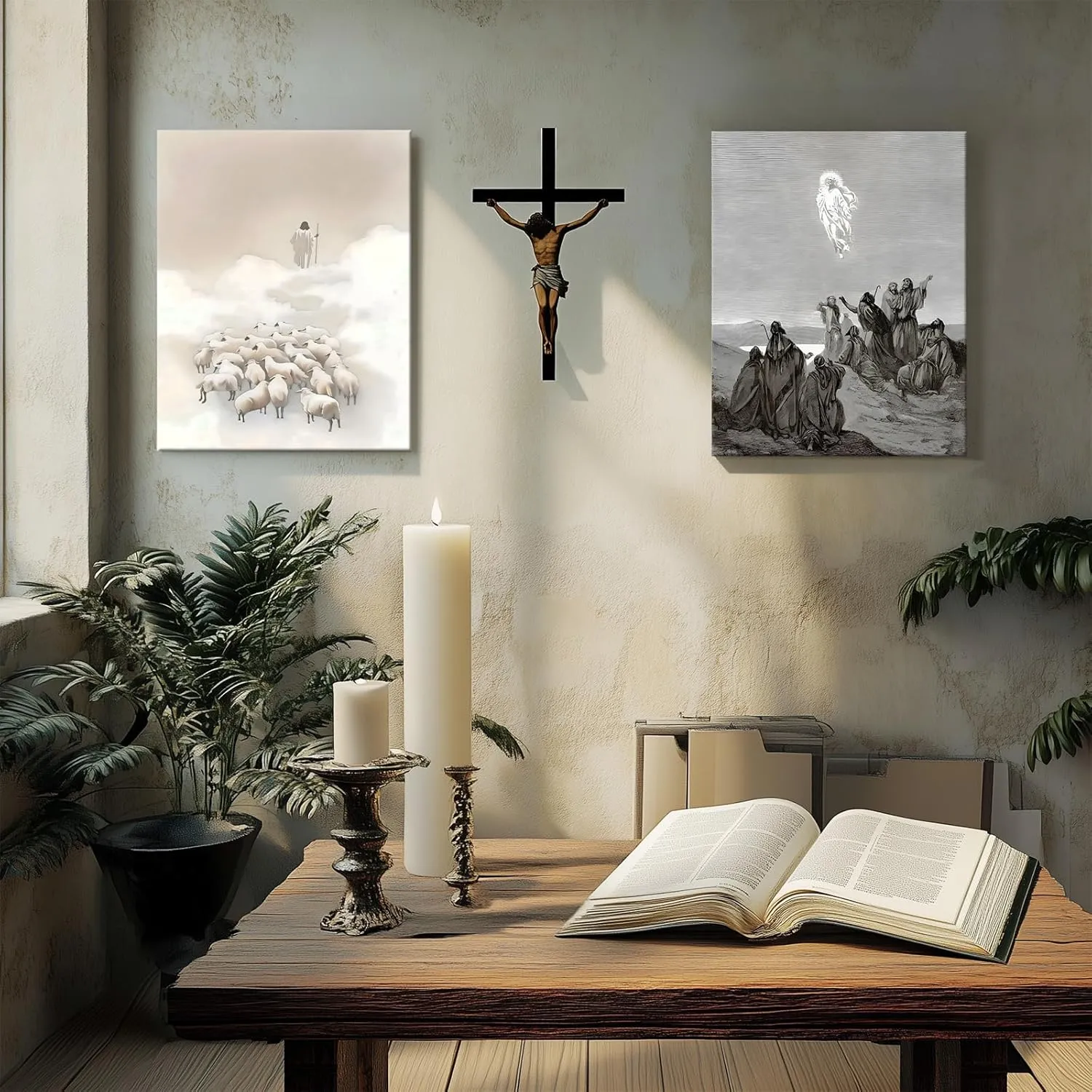 VYPEROCK Sacred Framed Canvas Wall Art Classic Decor Jesus Ascending with Disciples Poster Prints Engraved Oil Painting Antique Artwork for Praying Room Chapel Study Wall Home Decoration, 8x10inch