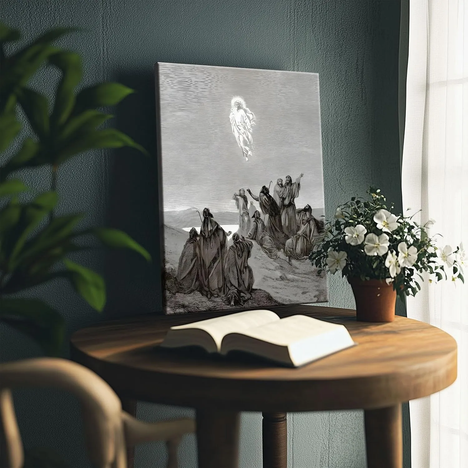 VYPEROCK Sacred Framed Canvas Wall Art Classic Decor Jesus Ascending with Disciples Poster Prints Engraved Oil Painting Antique Artwork for Praying Room Chapel Study Wall Home Decoration, 8x10inch