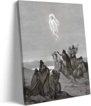VYPEROCK Sacred Framed Canvas Wall Art Classic Decor Jesus Ascending with Disciples Poster Prints Engraved Oil Painting Antique Artwork for Praying Room Chapel Study Wall Home Decoration, 8x10inch