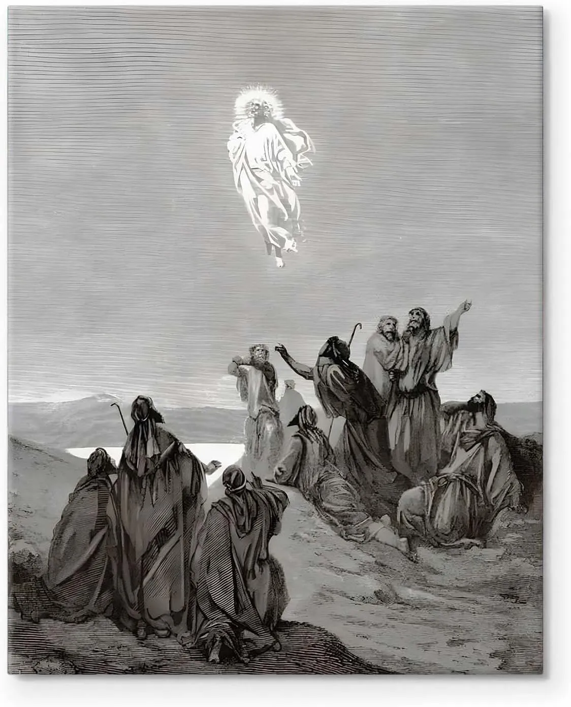 VYPEROCK Sacred Framed Canvas Wall Art Classic Decor Jesus Ascending with Disciples Poster Prints Engraved Oil Painting Antique Artwork for Praying Room Chapel Study Wall Home Decoration, 8x10inch