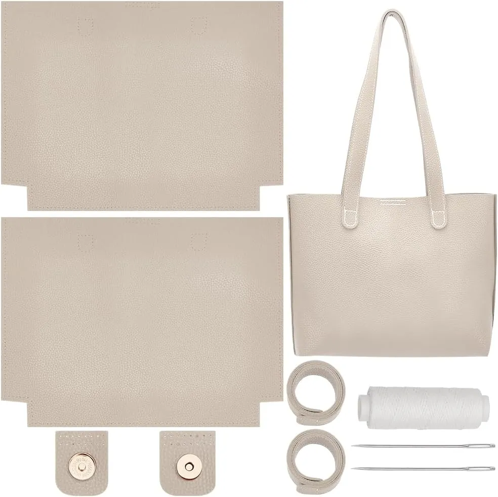 WADORN DIY Women's Handbag Making Kit, DIY PU Leather Handmade Shoulder Bag Making Material for Valentines Mother Birthday Imitation Leather Tote Bag Sewing Accessories DIY Purse Making Set, Ivory