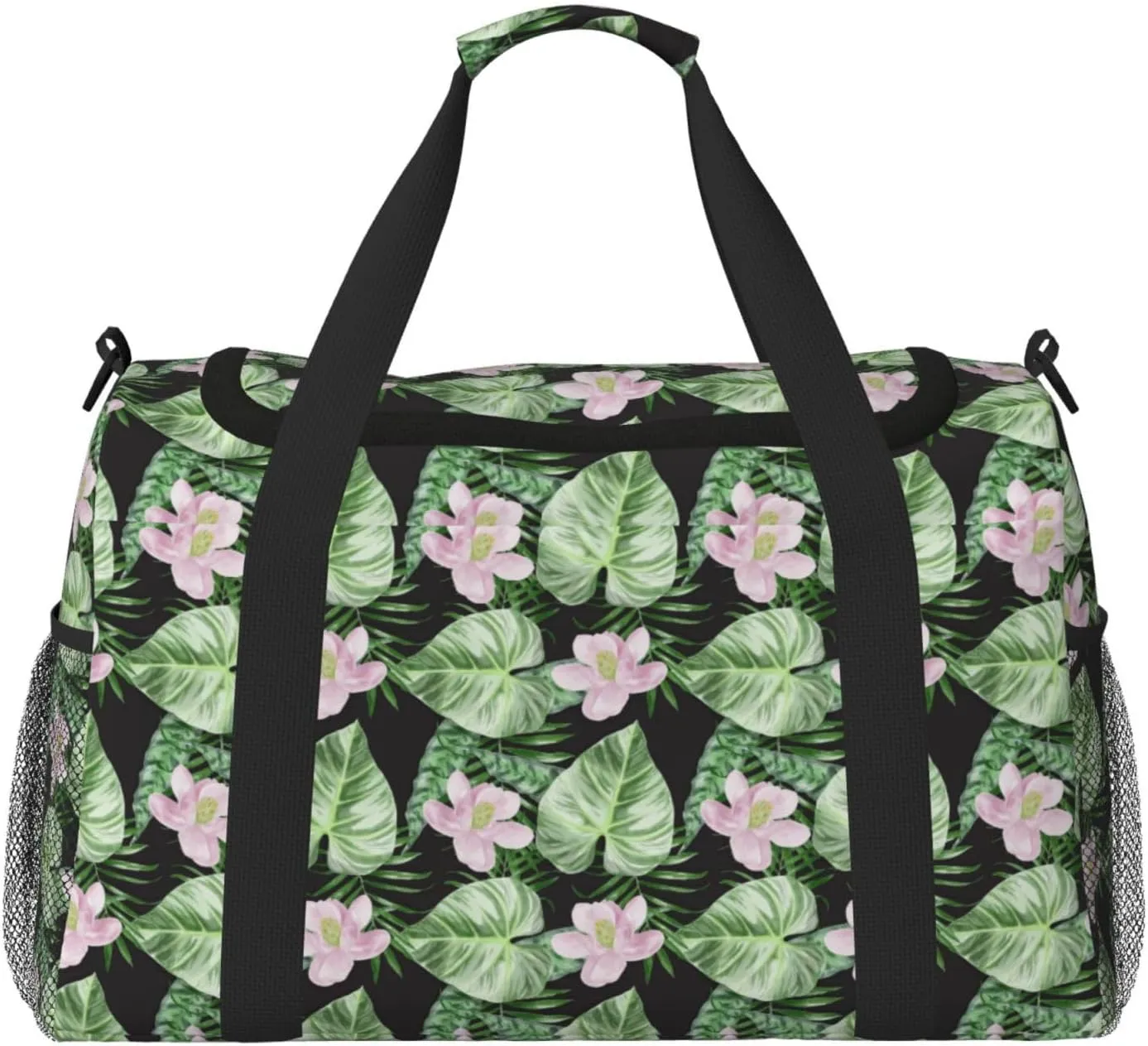 Watercolor Green Tropical Palm Leaves Summer Flowers Travel Weekender Overnight Bags Foldable Hand Travel Bag Sport Gym Duffel Bag For Men Women