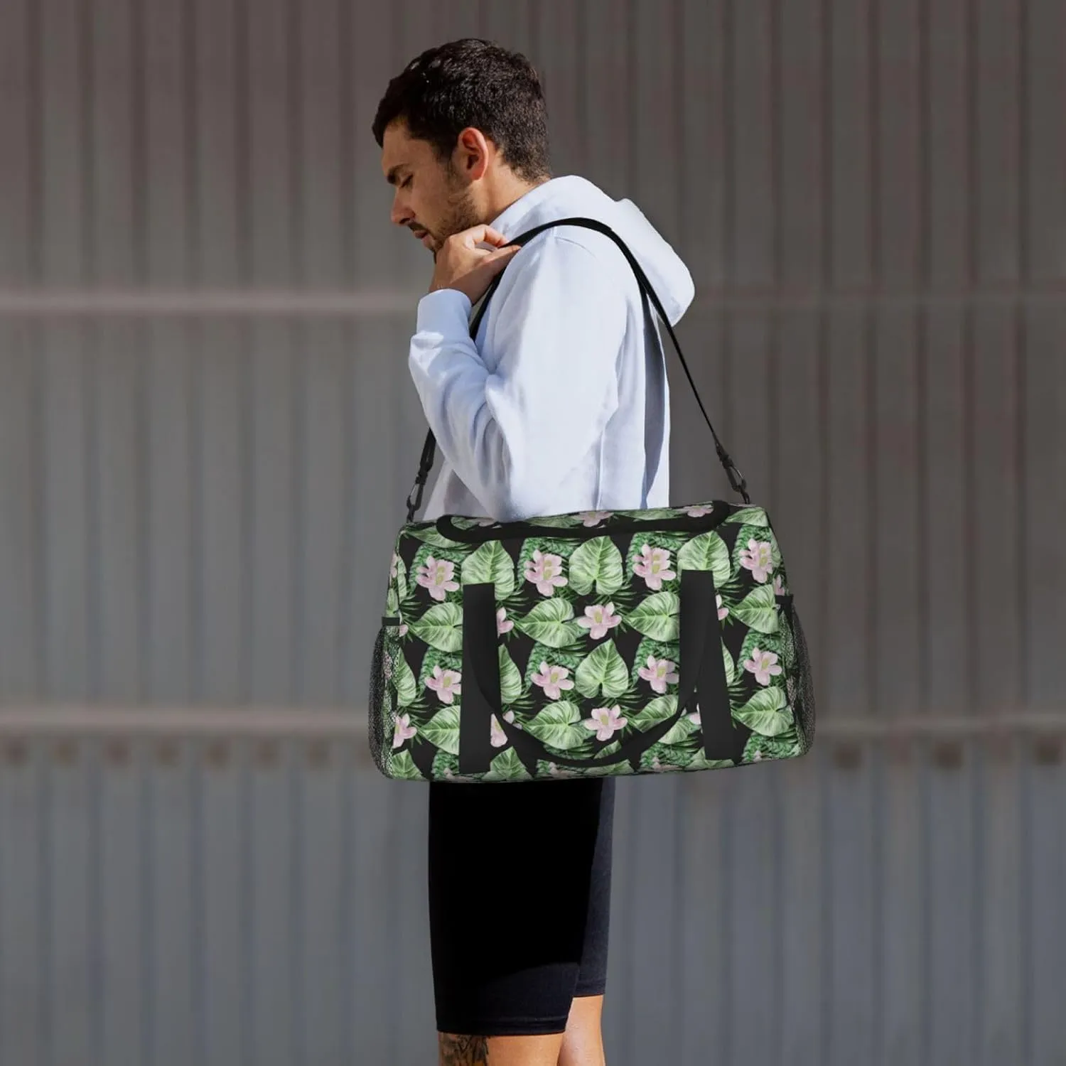 Watercolor Green Tropical Palm Leaves Summer Flowers Travel Weekender Overnight Bags Foldable Hand Travel Bag Sport Gym Duffel Bag For Men Women