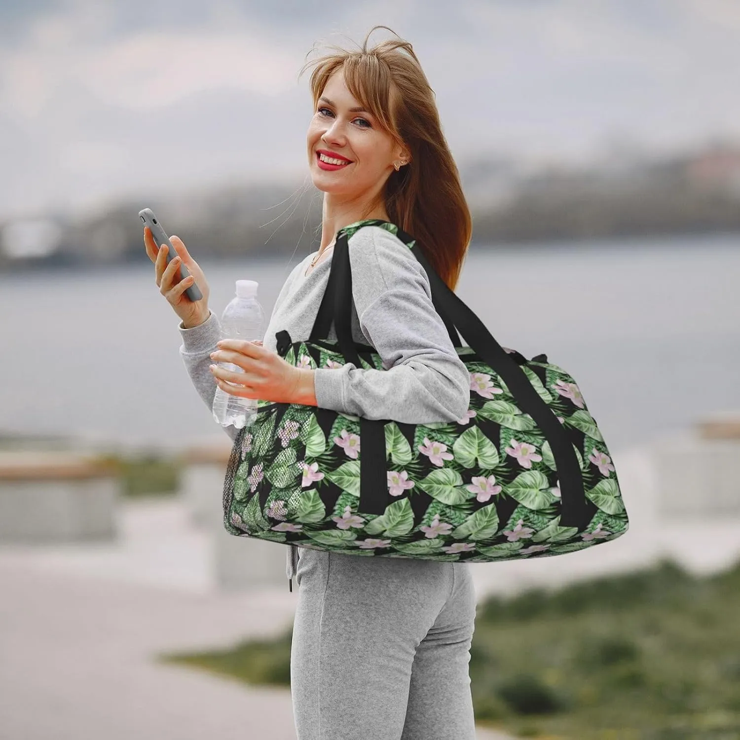 Watercolor Green Tropical Palm Leaves Summer Flowers Travel Weekender Overnight Bags Foldable Hand Travel Bag Sport Gym Duffel Bag For Men Women