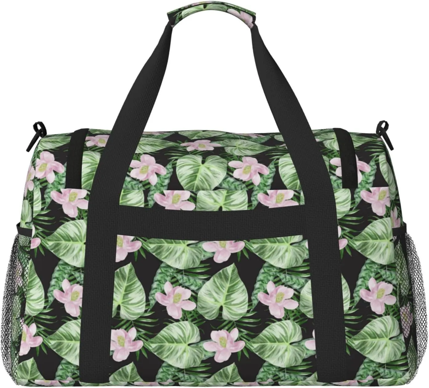 Watercolor Green Tropical Palm Leaves Summer Flowers Travel Weekender Overnight Bags Foldable Hand Travel Bag Sport Gym Duffel Bag For Men Women
