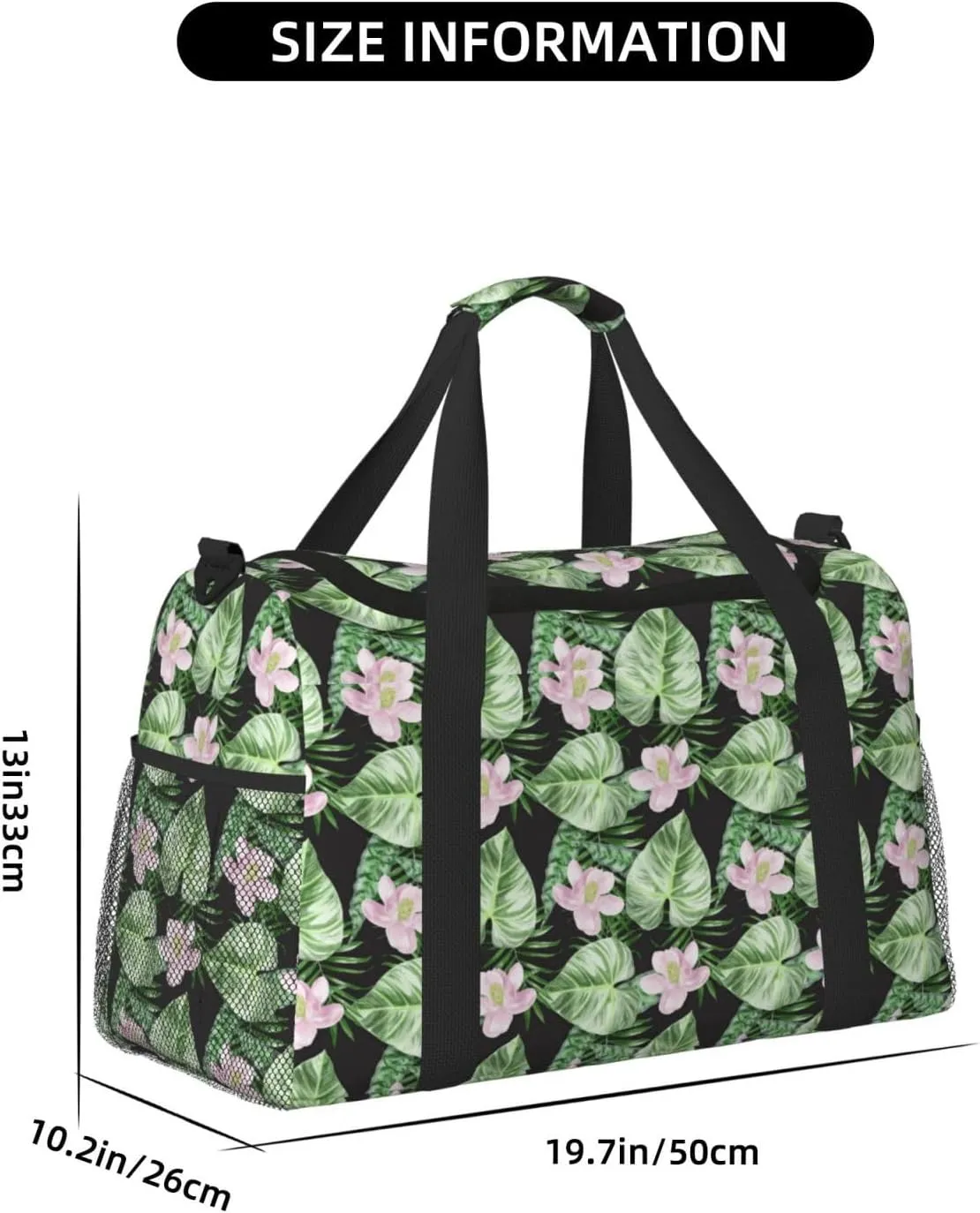 Watercolor Green Tropical Palm Leaves Summer Flowers Travel Weekender Overnight Bags Foldable Hand Travel Bag Sport Gym Duffel Bag For Men Women