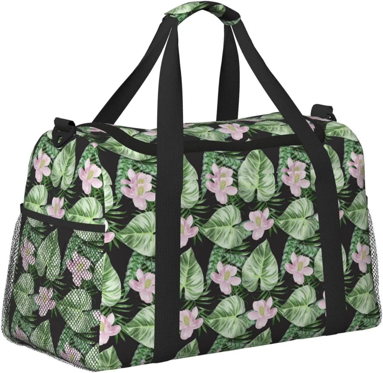 Watercolor Green Tropical Palm Leaves Summer Flowers Travel Weekender Overnight Bags Foldable Hand Travel Bag Sport Gym Duffel Bag For Men Women