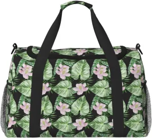 Watercolor Green Tropical Palm Leaves Summer Flowers Travel Weekender Overnight Bags Foldable Hand Travel Bag Sport Gym Duffel Bag For Men Women