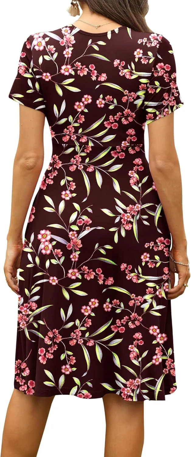 WEACZZY Women's Summer Short Sleeve Casual Dresses V-Neck Floral Party Dress with Pockets