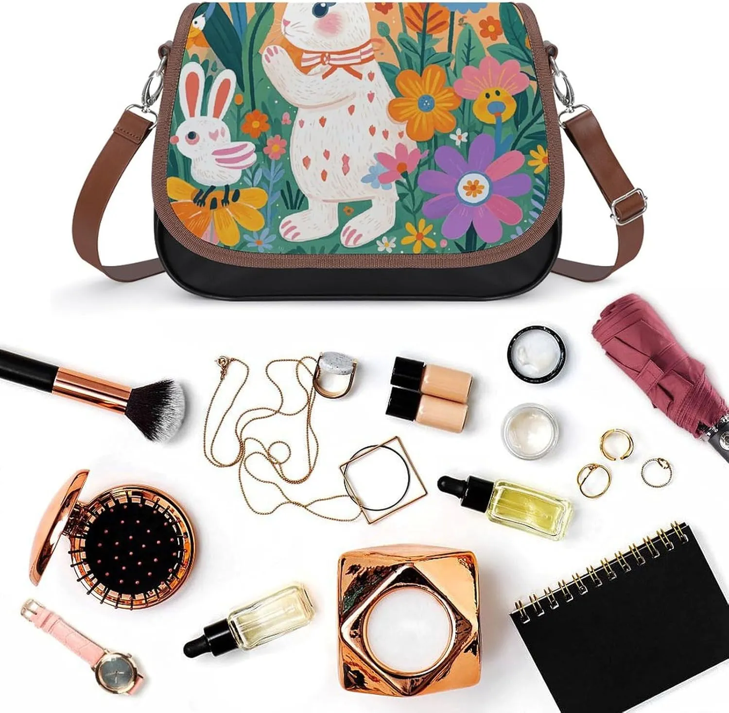 Weed Striped Crossbody Bags for Women Travel Shoulder Bag Small Leather Cross Body Handbags