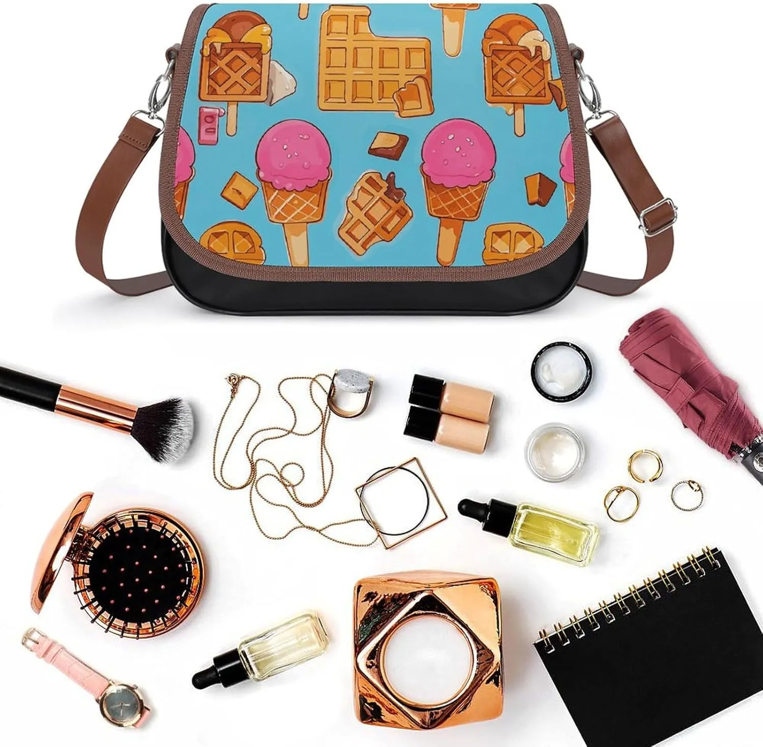 Weed Striped Crossbody Bags for Women Travel Shoulder Bag Small Leather Cross Body Handbags