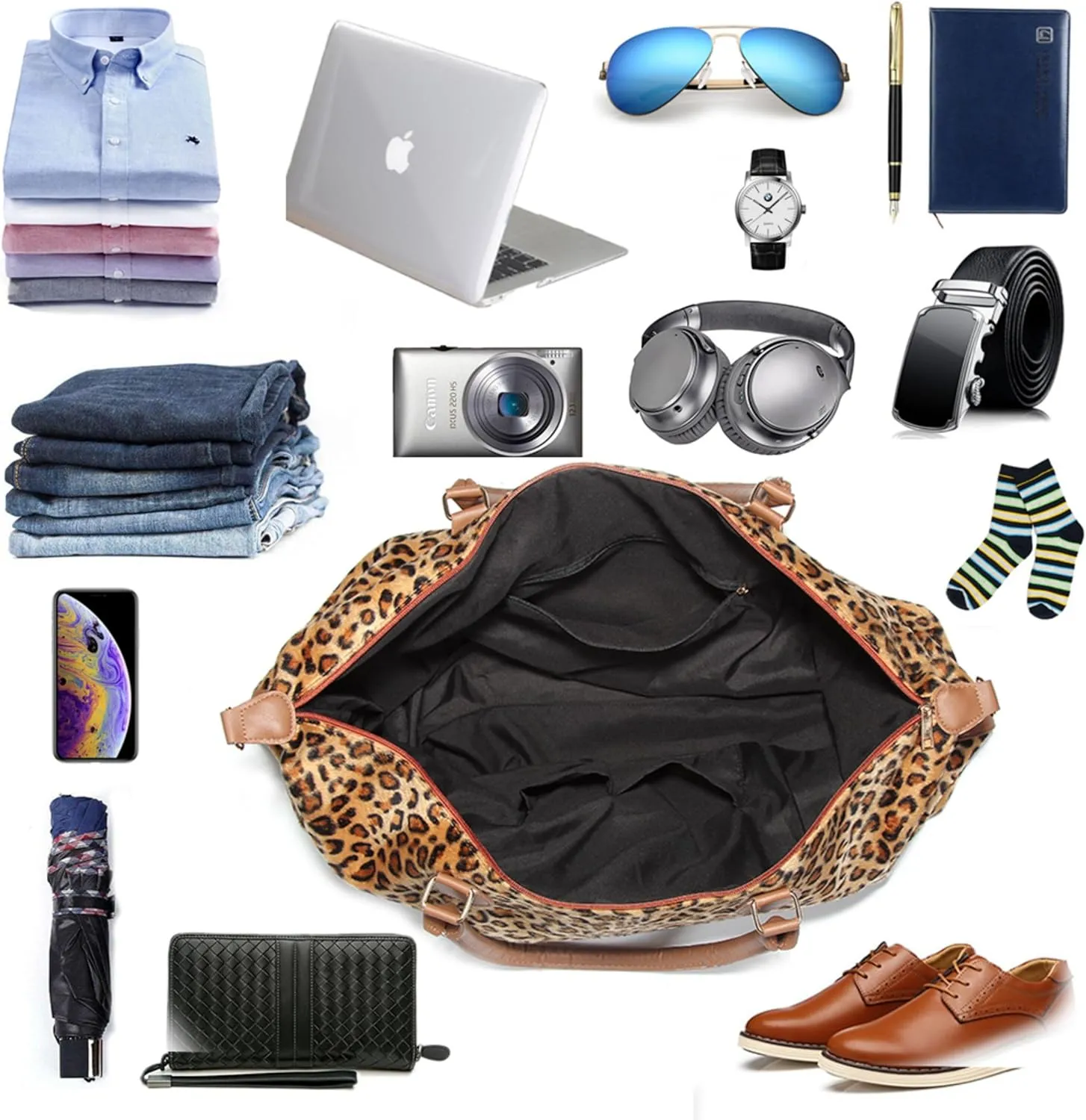 Weekender Bag Duffle Bag For Women Large Travel Tote Bag Overnight Weekend Bags With Shoulder Strap Cow Leopard Atzec…