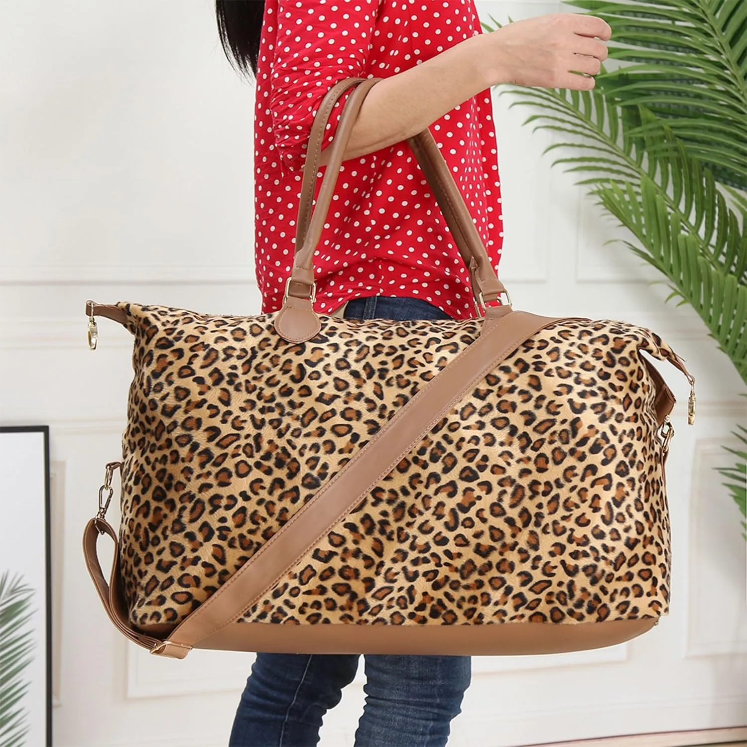Weekender Bag Duffle Bag For Women Large Travel Tote Bag Overnight Weekend Bags With Shoulder Strap Cow Leopard Atzec…