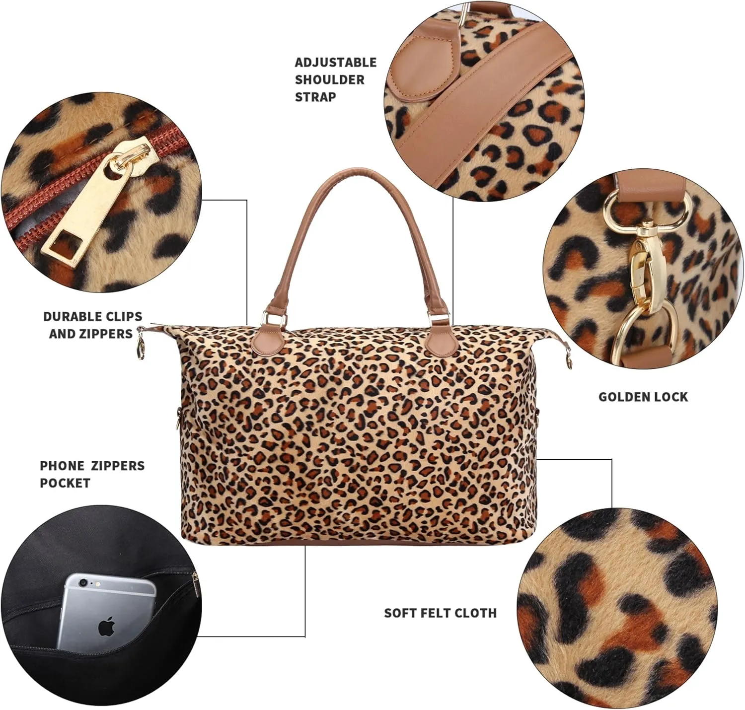 Weekender Bag Duffle Bag For Women Large Travel Tote Bag Overnight Weekend Bags With Shoulder Strap Cow Leopard Atzec…